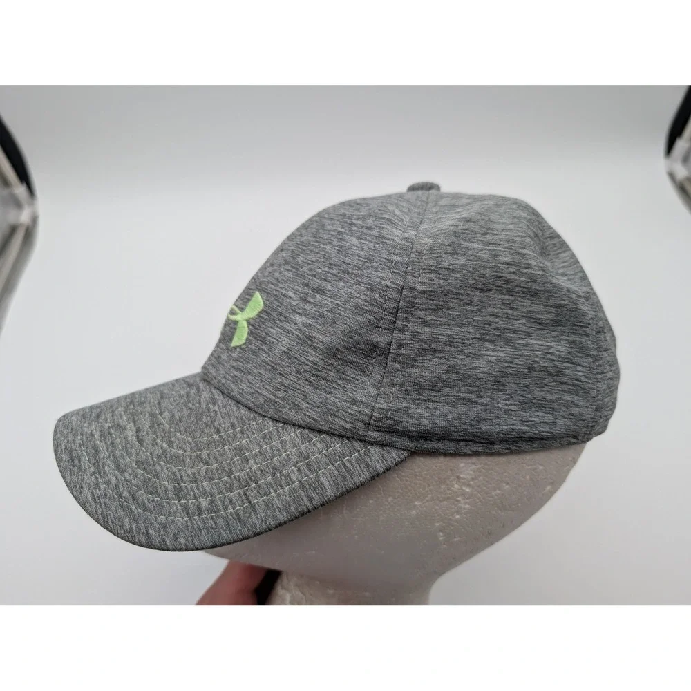 Under Armour Youth Gray Heathered Adjustable Baseball Hat Lime Green Logo OSFA